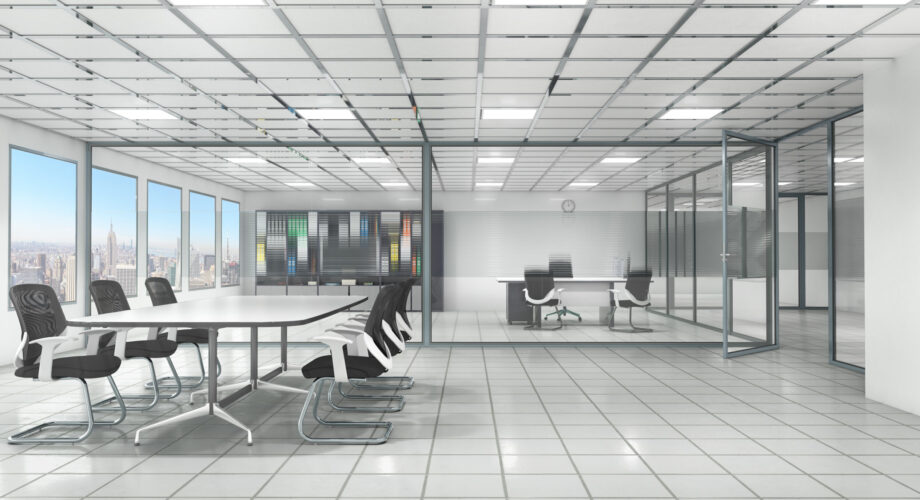 Office interior with meeting room. 3d illustration